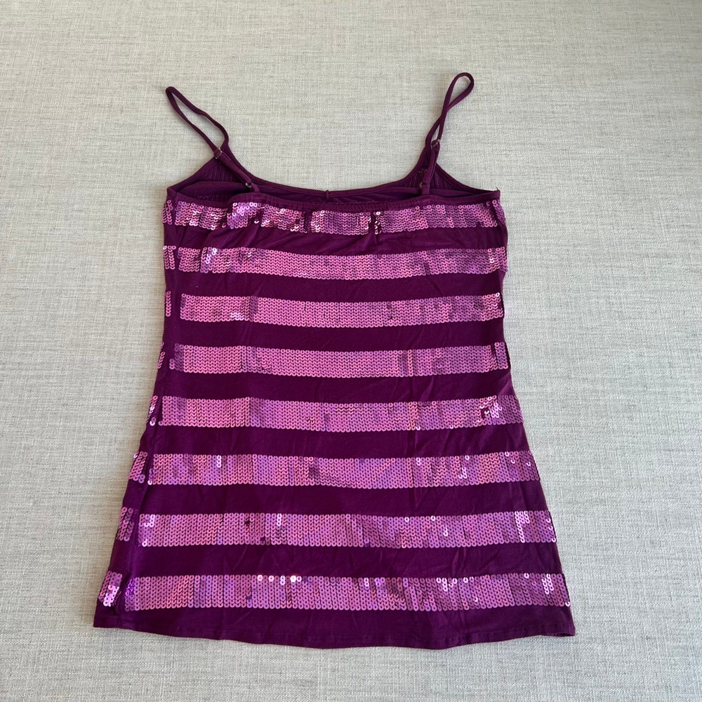 Sweetees Sequin Cami Tank Top Women Medium Purple Pink Striped Adjustable Straps